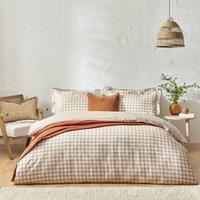 Yard Barton Gingham Check Reversible Duvet Cover Set in Light Brown | Size: Double