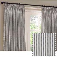Yard Hebden Striped 100% Cotton Lined Pencil Pleat Curtain Pair in Grey | Size: 168 cm width x 183 cm drop