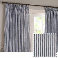 Yard Hebden Striped 100% Cotton Lined Pencil Pleat Curtain Pair in Blue | Size: 168 cm width x 183 cm drop