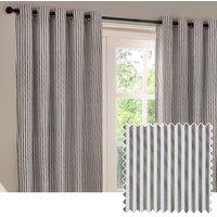 Yard Hebden Striped 100% Cotton Lined Eyelet Curtain Pair in Grey | Size: 168 cm width x 183 cm drop