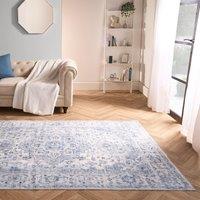 OHS Vintage Print Washable Rug Non Slip Floor Carpet Area Mat Runners in Blue | Size: 160 cm x 230 cm