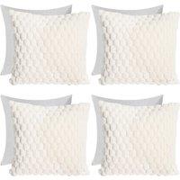 OHS 4 Pack Waffle Faux Fur Filled Cushion Covers - 45 x 45cm in Cream | Size: 45 cm x 45 cm