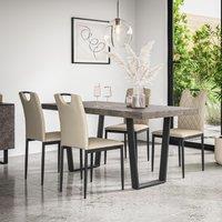 More4Homes Aria Dining Table & Chairs - Concrete Effect Table Top w Black Legs + Monza Faux Leather Dining Chair Set Of 4 in Beige