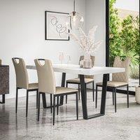 More4Homes Aria Dining Table & Chairs - White Marble Effect Table Top w Black Legs + Monza Faux Leather Dining Chair Set Of 4 in Beige