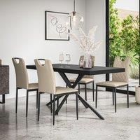 More4Homes Donni Dining Table & Chairs - Black Table Top w Black Legs + Monza Faux Leather Dining Chair Set Of 4 in Beige