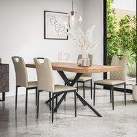More4Homes Donni Dining Table & Chairs - Oak Effect Table Top w Black Legs + Monza Faux Leather Dining Chair Set Of 4 in Beige