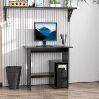 HOMCOM Compact Small Computer Table Wooden Desk Keyboard Tray Storage in Black