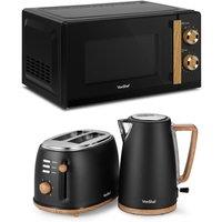 VonShef Black Fika 1.7L Kettle, 2 Slice Toaster & 20L Microwave Set