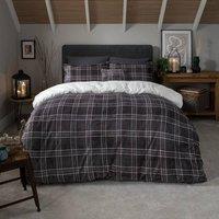 Smart Living Luxury Check Printed Flannel Fleece Duvet Cover with Pillowcases in Grey | Size: King