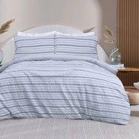 Smart Living Luxury Stripe Seersucker Reversible Duvet Cover With Pillowcases in Grey | Size: Super King