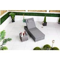 Thats Furniture Rattan Sun Lounger & Table Set Sun bed 6 Recline Positions + Cover in Grey