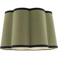 Happy Homewares Olive Green Linen Scallop Drum Lamp Shade with Black Cotton Trims | Size: 14 inches