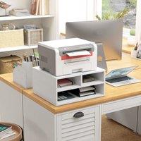 HOMCOM Desktop Printer Stand with 3 Open Compartments, Desk Organiser in White