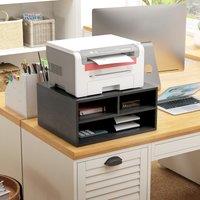 HOMCOM Desktop Printer Stand with 3 Open Compartments, Desk Organiser in Black
