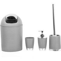 Voltico 4PC Bathroom Accessories Set Waste Bin Soap Dispenser White/Grey in Grey