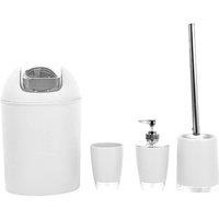 Voltico 4PC Bathroom Accessories Set Waste Bin Soap Dispenser White/Grey in White