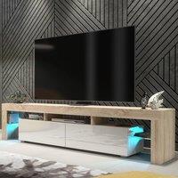 Mex Furniture LTD TV Unit Nova 200cm - Oak & White Gloss Doors & LED Lights