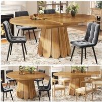BTM Extendable round dining table extends to oval seats up to 6 people in Brown