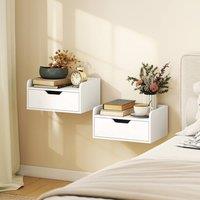 HOMCOM Floating Nightstands Set of 2, Nightstand with Drawer, White