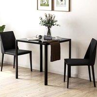 HOMCOM Modern Square Dining Table with Tempered Glass Top Metal Legs in Black