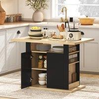 HOMCOM Kitchen Island with Storage Cabinet & Spice Rack, Black & Natural