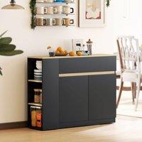 HOMCOM Kitchen Island, Storage Cabinet with 2 Drawers, 3 Open Shelves, Black