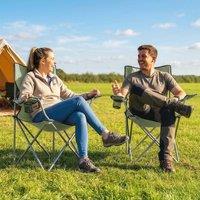 OUTSUNNY Camping Chair, Portable Folding Camping Chair in Green | Size: Double
