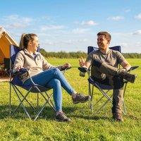 OUTSUNNY Camping Chair, Portable Folding Camping Chair in Dark Blue | Size: Double