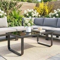 OUTSUNNY Garden Coffee Table Outdoor Side Table with Glass Top Black