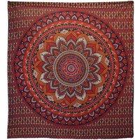 KDMD Double Cotton Bedspread & Wall Hanging - Mandala Design, Orange/Blue in Orange
