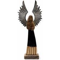KDMD Large Mango Wood Guardian Angel with Metal Wings & Enamel Detail in Brown
