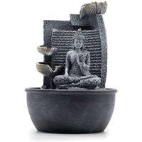 KDMD Tabletop Buddha Water Fountain with Lotus Flowers, 19x19x28cm in Grey | Size: 19 x 19 x 28 cm