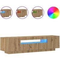 Berkfield Home TV Cabinet with LED Lights Artisan Oak 160x35x40 cm Engineered Wood in Brown | Size: 160 x 35 x 40 cm