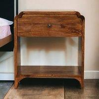 Direct Wicker Solid Wood Newton Bedside, 1 Drawer & Open Shelf in Dark Brown | Size: 1 Pack