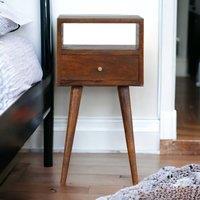 Direct Wicker Solid Wood Mini Chestnut Bedside, 1 Drawer & Open Shelf in Dark Brown | Size: 1 Pack