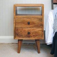 Direct Wicker Solid Wood Mini Classic Open Bedside, 2 Drawers & Open Slot in Brown | Size: 1 Pack