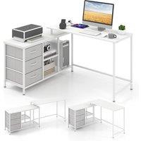 Costway L Shaped Computer Desk Convertible Home Office Table with Drawers in White