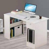 Ventryn H Shaped Computer Desk with Book Shelves for PC Laptop Gaming in White