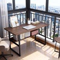 Ventryn Home Office Computer Desk with Bookshelf Workstation Writing Table in Brown