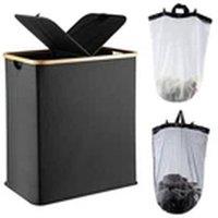 EONLION Black 140L Laundry Basket with Lid & 2 Removable Washing Bags