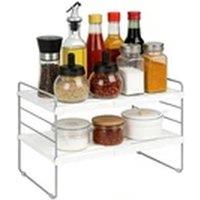EONLION Expandable 2-Tier Cupboard Organiser Adjustable Kitchen Shelf Rack in White