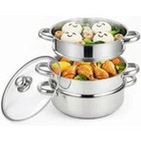 EONLION 3-Tier Stainless Steel Steamer Pot Set 22cm Induction Hob Glass Lid in Silver