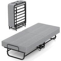 Kelvenix Portable Fold Up Guest Bed with Memory Foam Mattress & Wheels in Grey