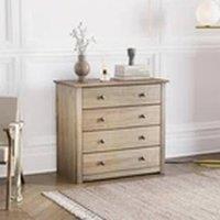 EONLION 4 Drawer Pine Wood Chest of Drawers Waxed Storage Bedroom Furniture in Brown