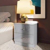 EONLION 2 Drawer Grey Gloss Bedside Cabinet Modern Bedroom Furniture
