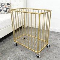 Ventryn Rotating Metal Laundry Storage Basket with Smooth Rolling Casters in Gold