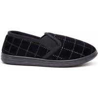 ABSOLUTE FOOTWEAR Men's Soft Velour Slippers / Indoor Shoes with Twin Gusset & Checked Design in Black | Size: 10