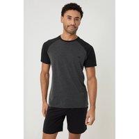 Threadbare Men's Raglan Short Sleeve Top & Shorts Lounge Set in Black | Size: XL
