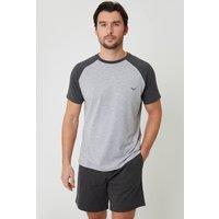 Threadbare Men's Raglan Short Sleeve Top & Shorts Lounge Set in Grey | Size: XL