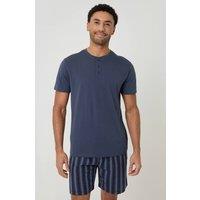 Threadbare Men's Stripe Grandad Pyjama Set in Blue | Size: Large
